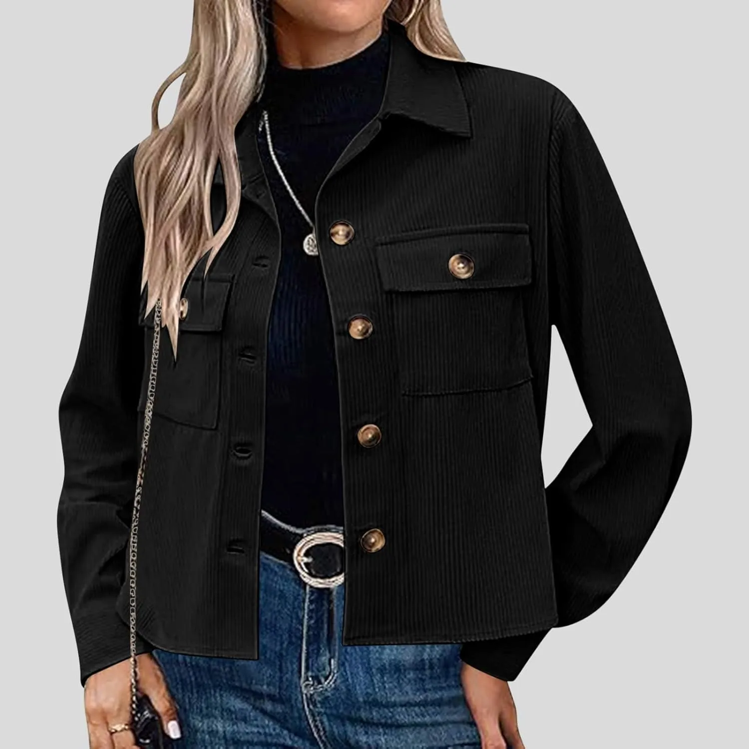 Shackets for Women 2024 Fashion Cropped Jackets Corduroy Button Down Crop Shackets Tops Long Sleeve Trendy Shirts