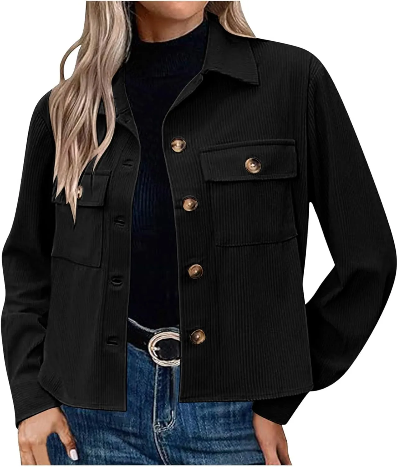 Shackets for Women 2024 Fashion Cropped Jackets Corduroy Button Down Crop Shackets Tops Long Sleeve Trendy Shirts
