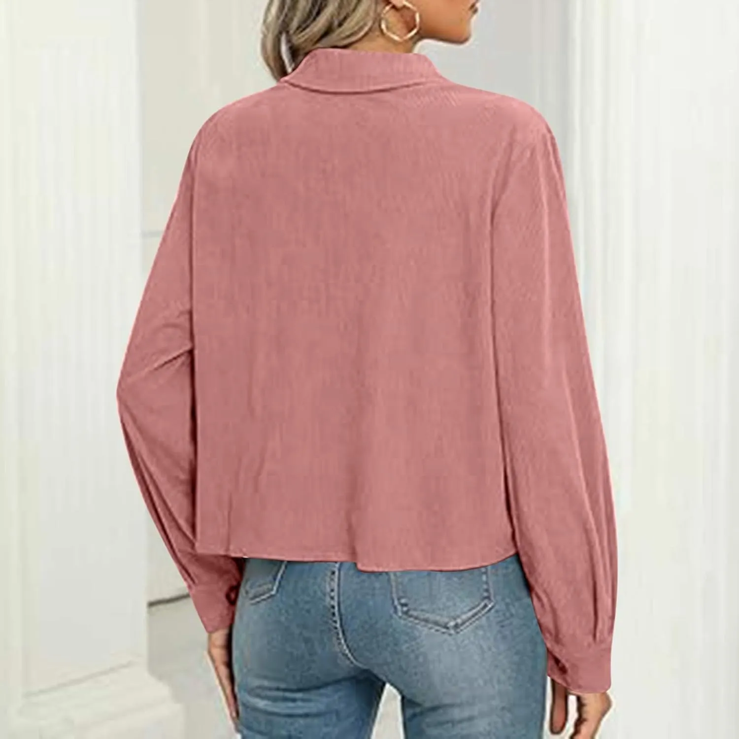 Shackets for Women 2024 Fashion Cropped Jackets Corduroy Button Down Crop Shackets Tops Long Sleeve Trendy Shirts