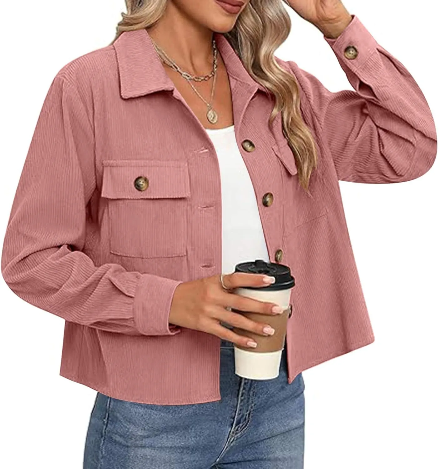 Shackets for Women 2024 Fashion Cropped Jackets Corduroy Button Down Crop Shackets Tops Long Sleeve Trendy Shirts