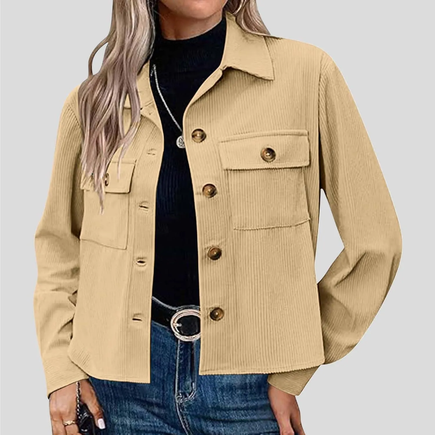 Shackets for Women 2024 Fashion Cropped Jackets Corduroy Button Down Crop Shackets Tops Long Sleeve Trendy Shirts