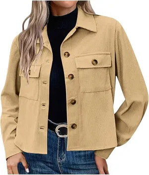 Shackets for Women 2024 Fashion Cropped Jackets Corduroy Button Down Crop Shackets Tops Long Sleeve Trendy Shirts