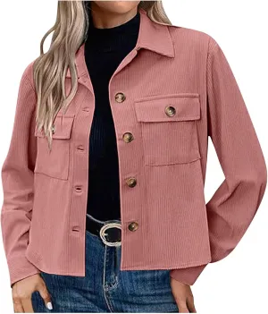 Shackets for Women 2024 Fashion Cropped Jackets Corduroy Button Down Crop Shackets Tops Long Sleeve Trendy Shirts