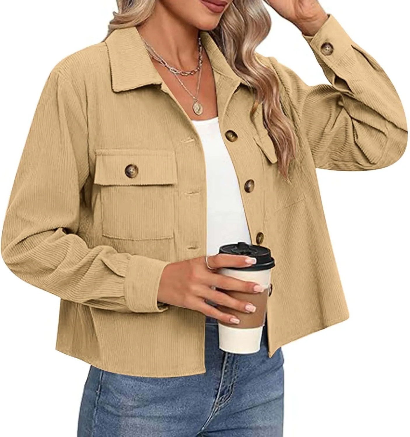Shackets for Women 2024 Fashion Cropped Jackets Corduroy Button Down Crop Shackets Tops Long Sleeve Trendy Shirts