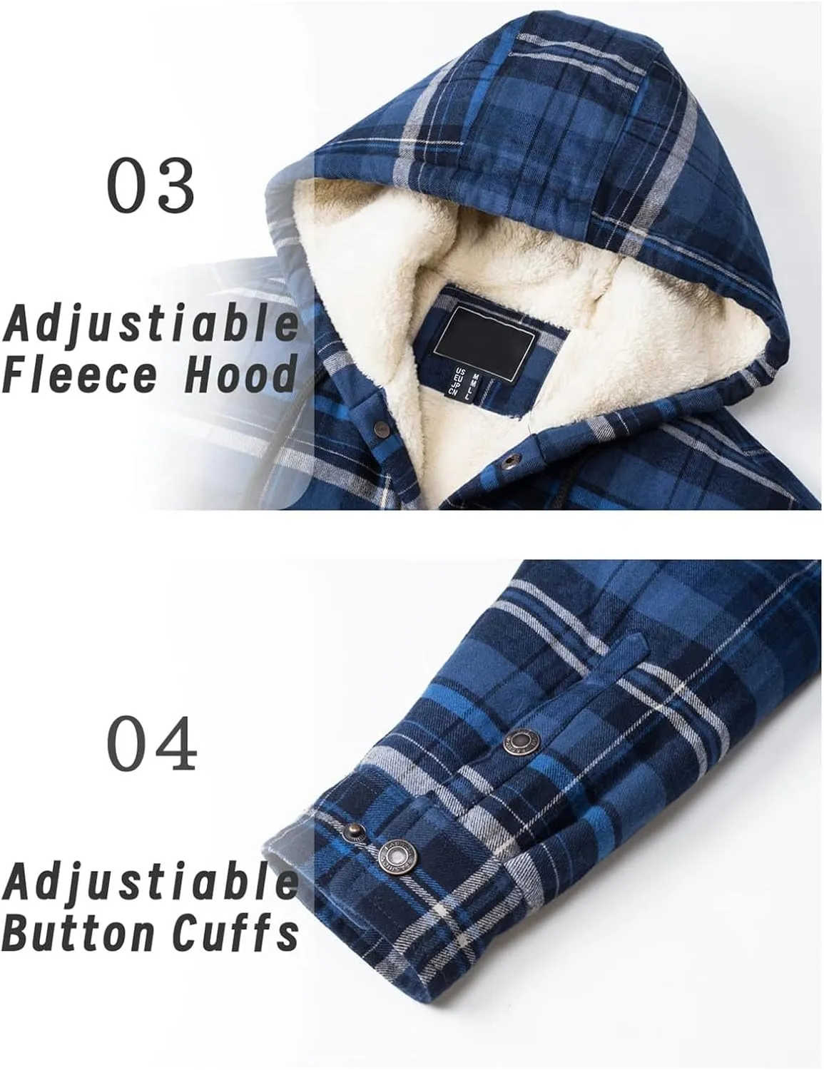 Sherpa Plaid Jacket for Men Hooded Plaid Jackets Fleece Lined Cardigan with Pocket Insulated Thermal Winter Outerwear