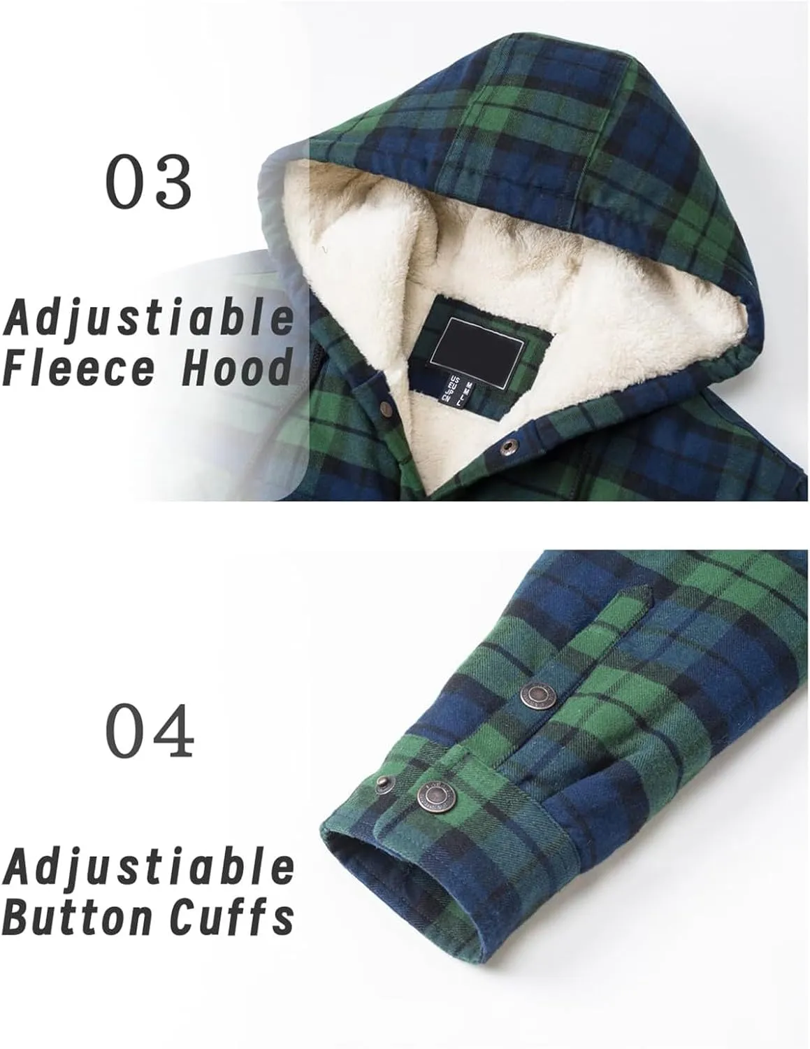 Sherpa Plaid Jacket for Men Hooded Plaid Jackets Fleece Lined Cardigan with Pocket Insulated Thermal Winter Outerwear