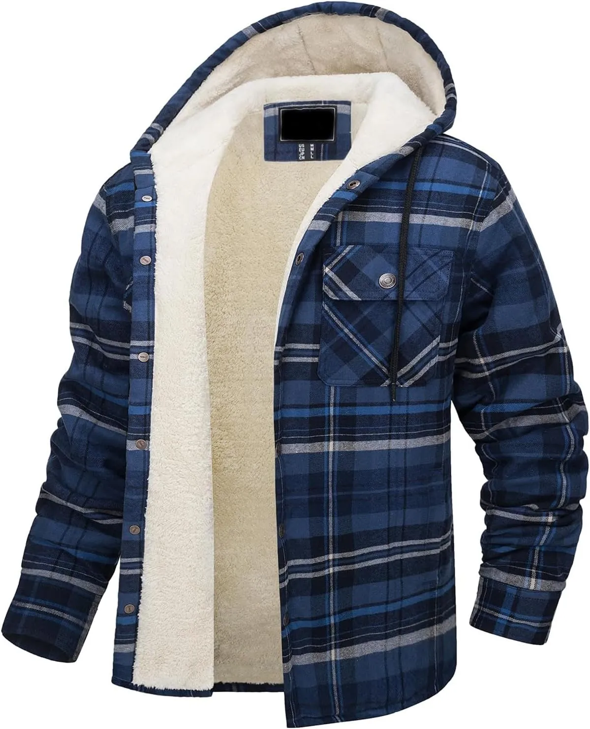 Sherpa Plaid Jacket for Men Hooded Plaid Jackets Fleece Lined Cardigan with Pocket Insulated Thermal Winter Outerwear