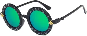 Shiratori Unisex Sunglasses Retro Bright Black Grey Drive Holiday Round Non-Polarized UV400