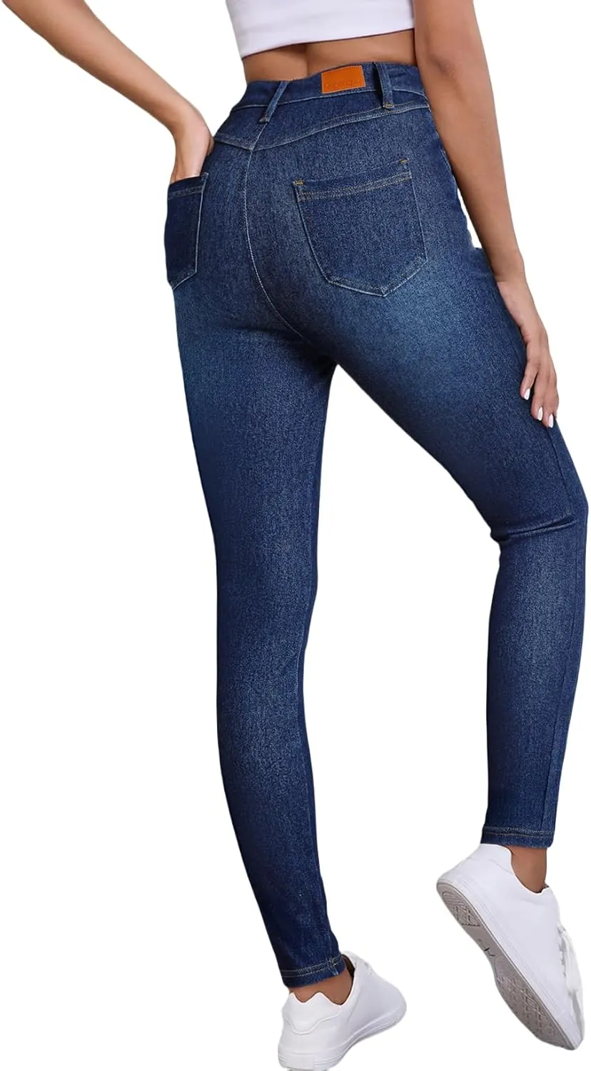 Sidefeel Jeggings for Women High Waisted Tummy Control Skinny Jeans Stretchy Butt Lifting Knit Denim Pants