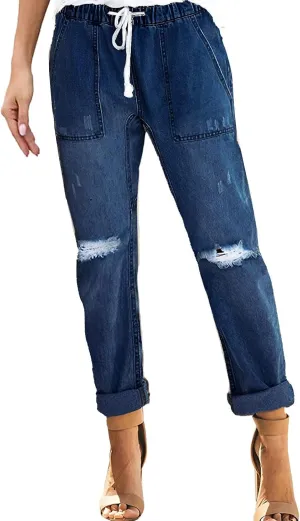 Slimming Jeans for Women Stretch Pull-On Straight Leg Denim Pants with Pockets Regular Curvy Fit Printed Denim Leggings