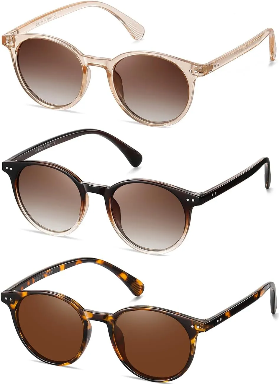 Small Round Polarized Sunglasses for Women Classic Vintage Style UV400 Protection(3 Pack)