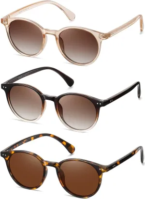 Small Round Polarized Sunglasses for Women Classic Vintage Style UV400 Protection(3 Pack)