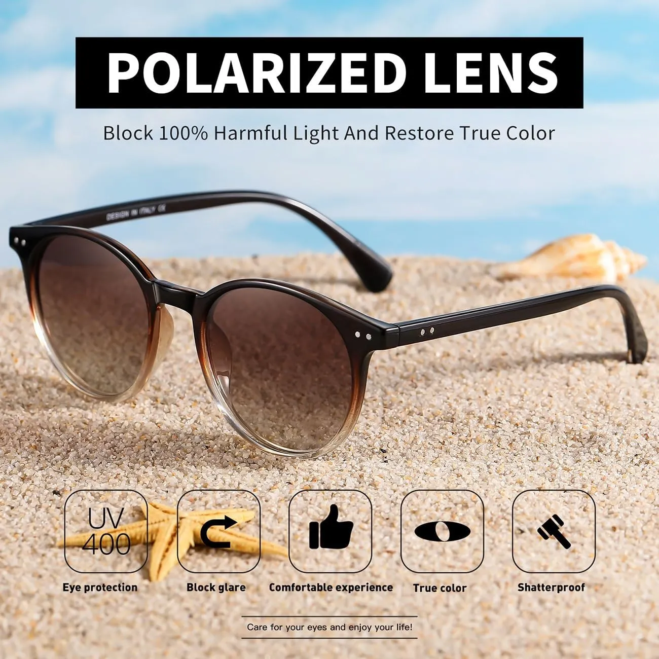 Small Round Polarized Sunglasses for Women Classic Vintage Style UV400 Protection(3 Pack)