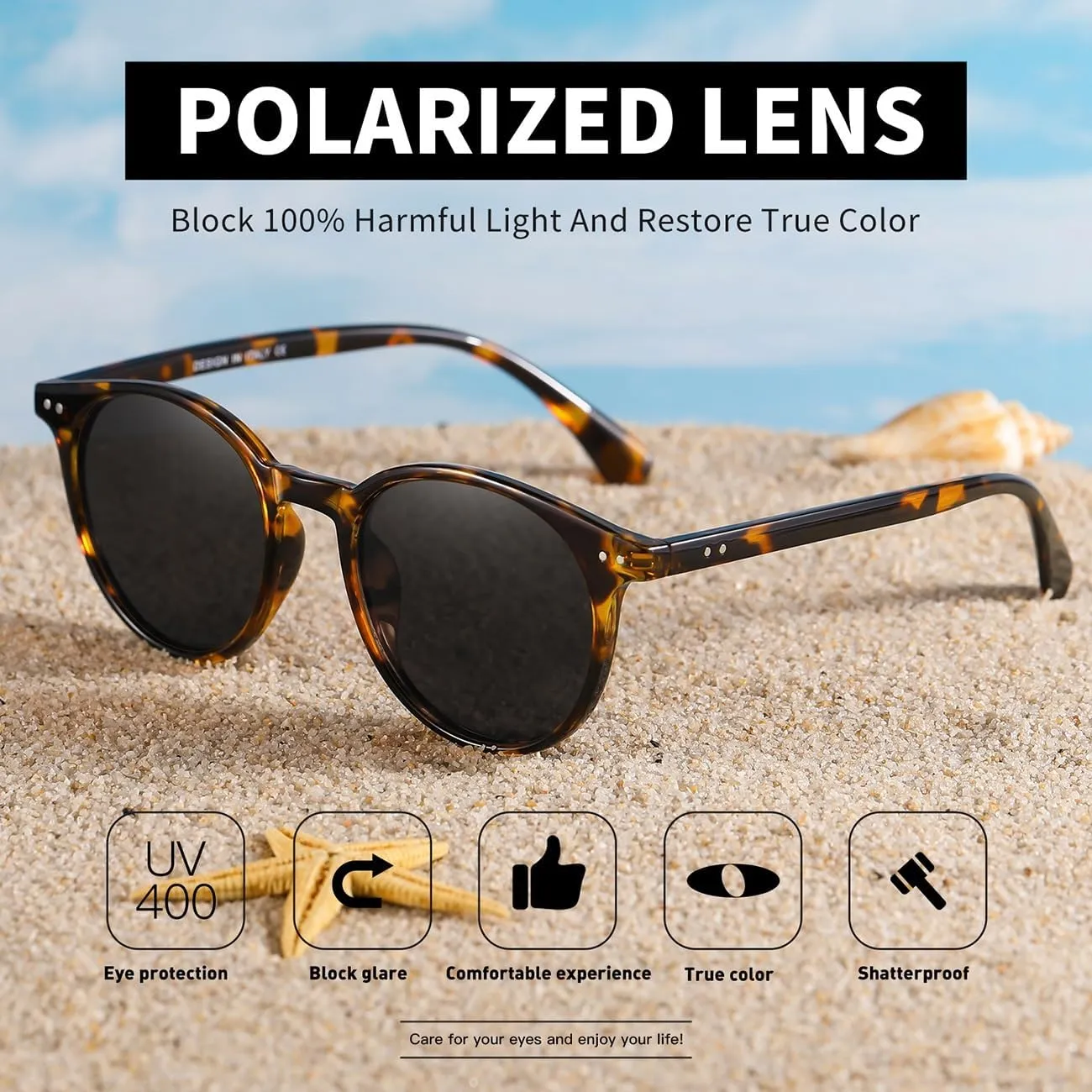 Small Round Polarized Sunglasses for Women Classic Vintage Style UV400 Protection(3 Pack)