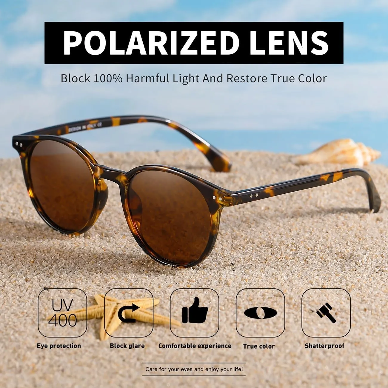 Small Round Polarized Sunglasses for Women Classic Vintage Style UV400 Protection(3 Pack)
