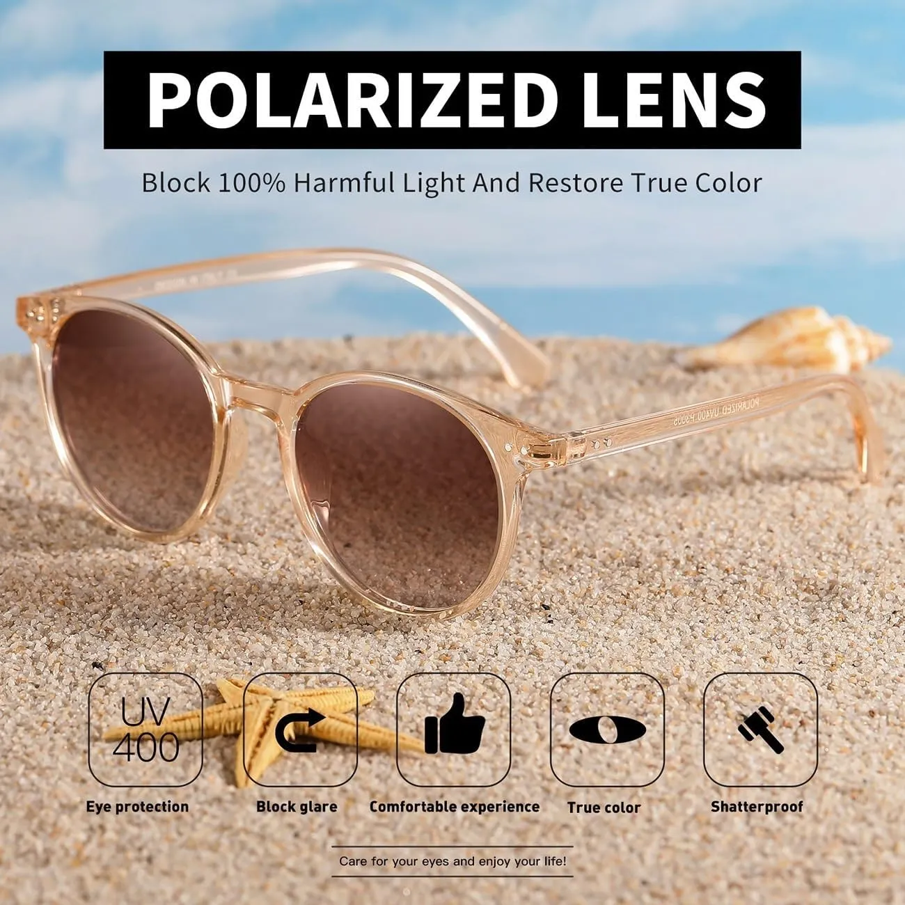 Small Round Polarized Sunglasses for Women Classic Vintage Style UV400 Protection(3 Pack)