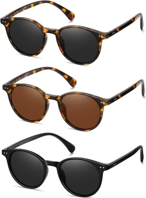 Small Round Polarized Sunglasses for Women Classic Vintage Style UV400 Protection(3 Pack)