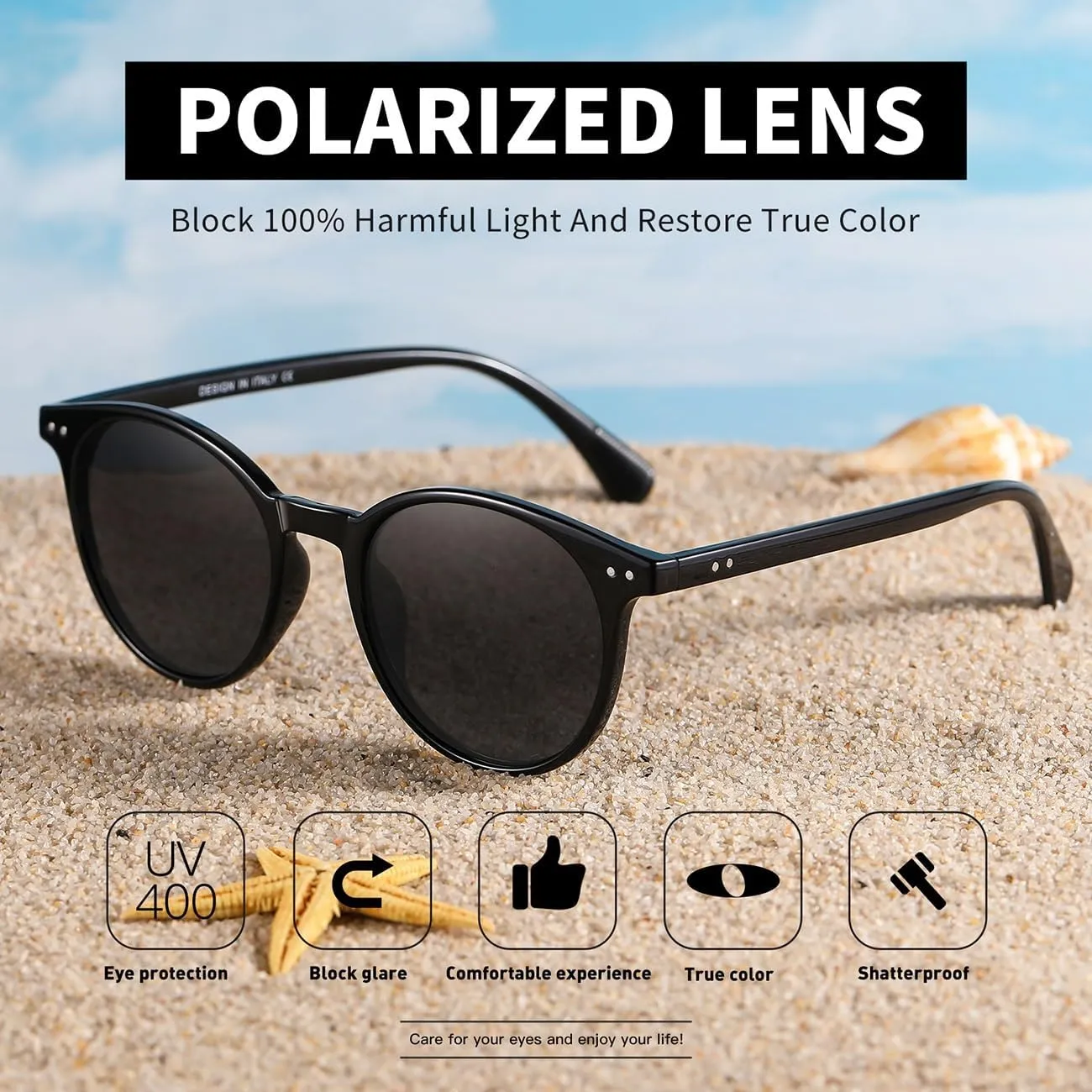 Small Round Polarized Sunglasses for Women Classic Vintage Style UV400 Protection(3 Pack)