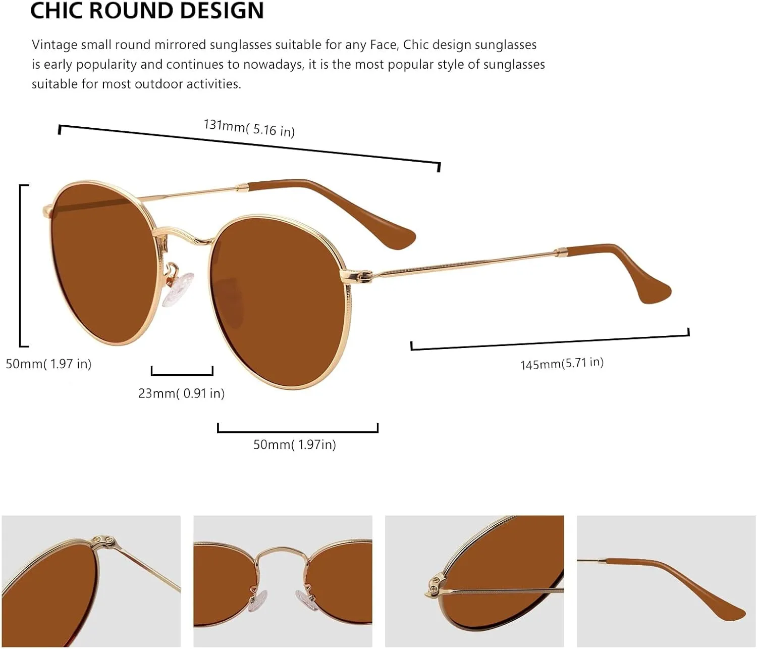 Small Round Polarized Sunglasses Retro Men Women Mirrored Lens Metal Frame Circle Sun Glasses Shades