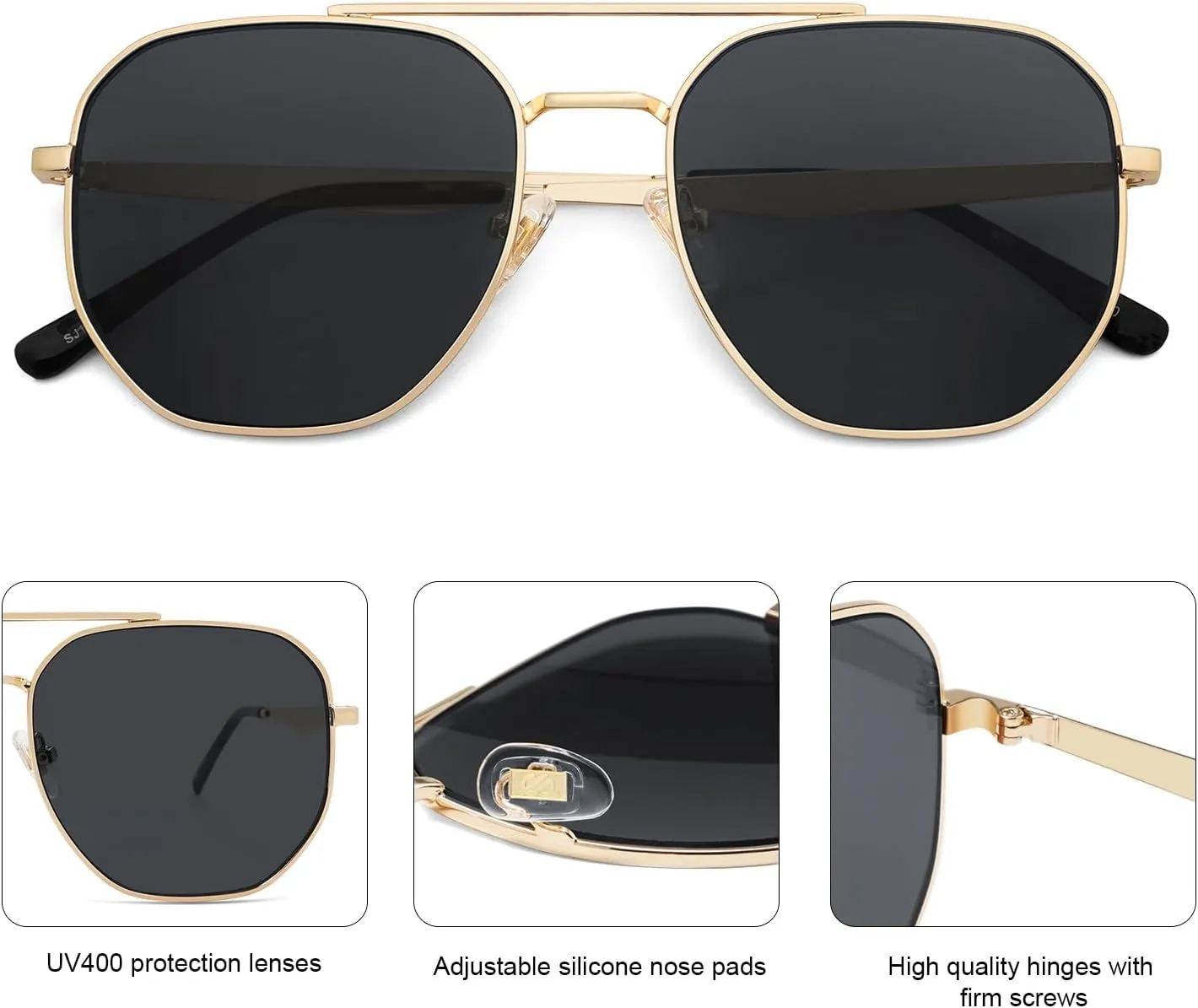 SOJOS Classic Square Aviator Sunglasses for Women Men Retro Hexagon UV400 Protection Shades SJ1222