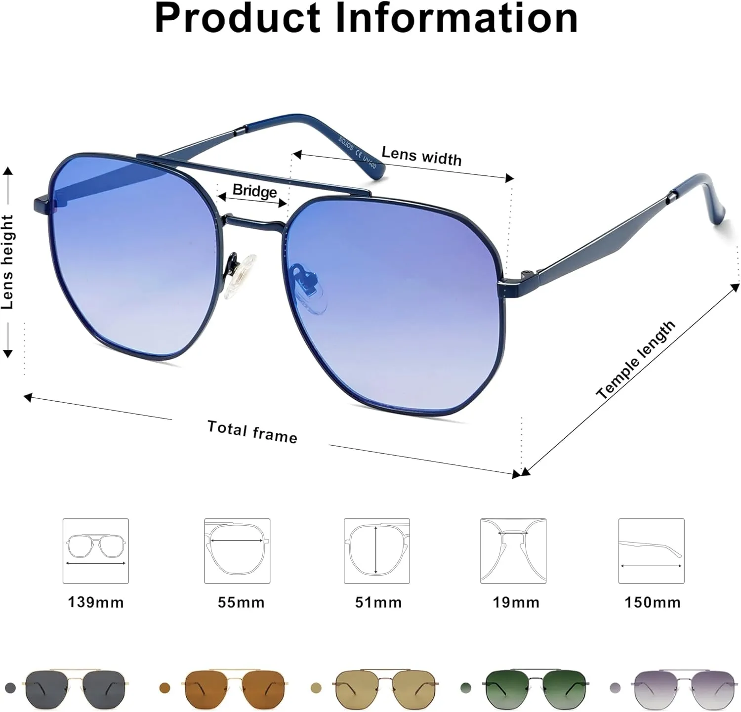 SOJOS Classic Square Aviator Sunglasses for Women Men Retro Hexagon UV400 Protection Shades SJ1222