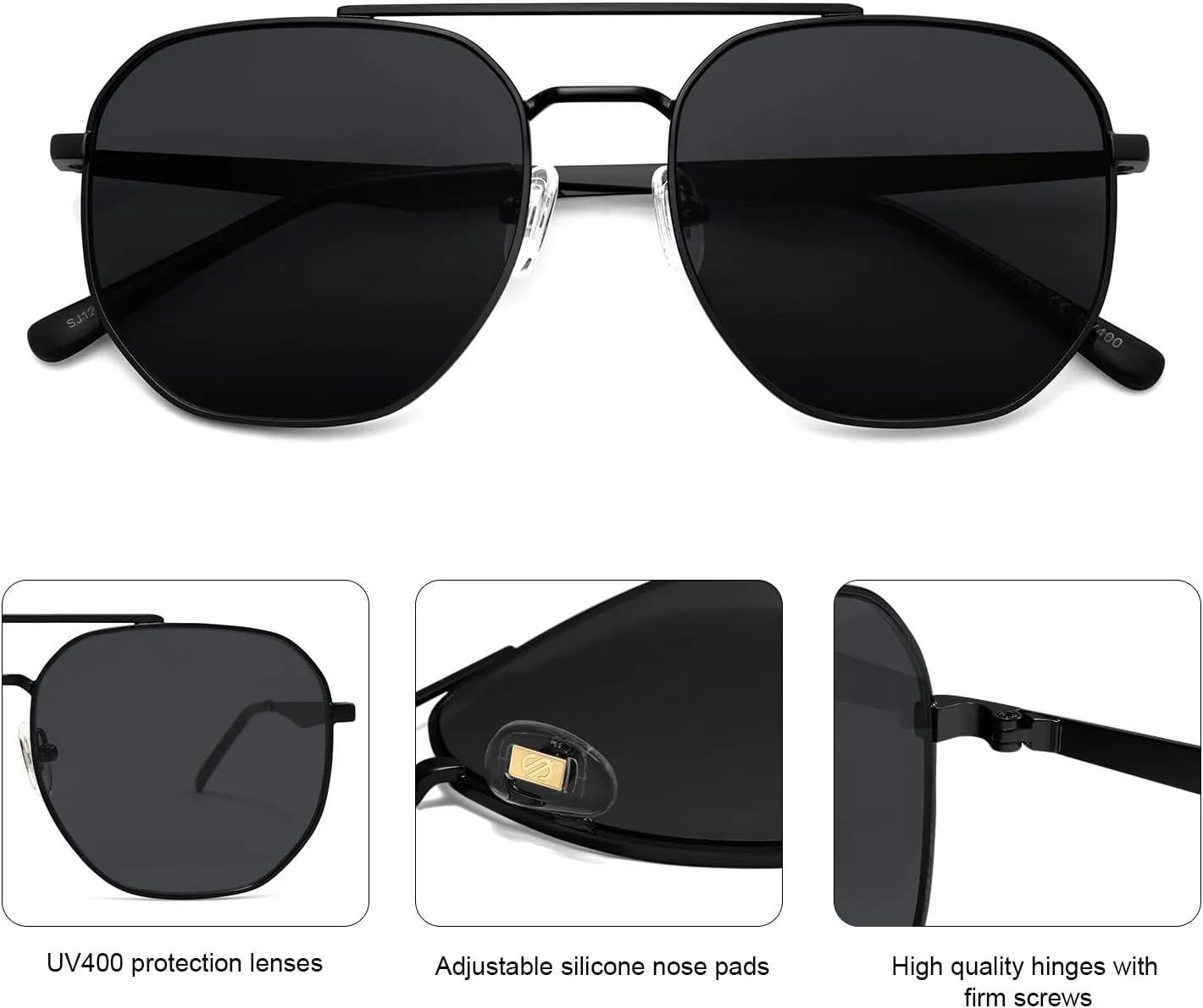 SOJOS Classic Square Aviator Sunglasses for Women Men Retro Hexagon UV400 Protection Shades SJ1222