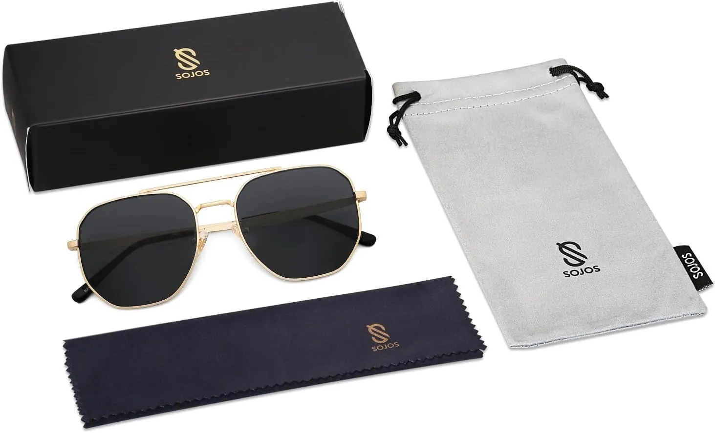 SOJOS Classic Square Aviator Sunglasses for Women Men Retro Hexagon UV400 Protection Shades SJ1222