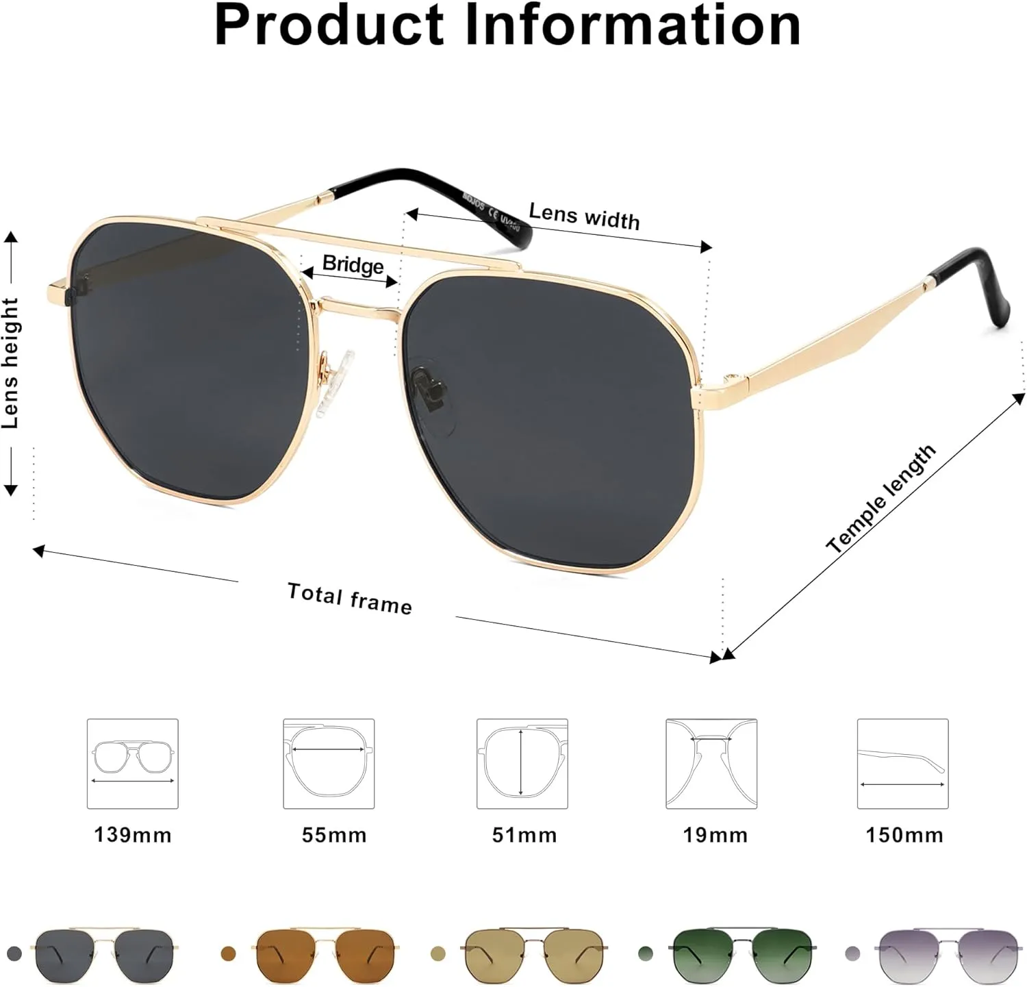 SOJOS Classic Square Aviator Sunglasses for Women Men Retro Hexagon UV400 Protection Shades SJ1222