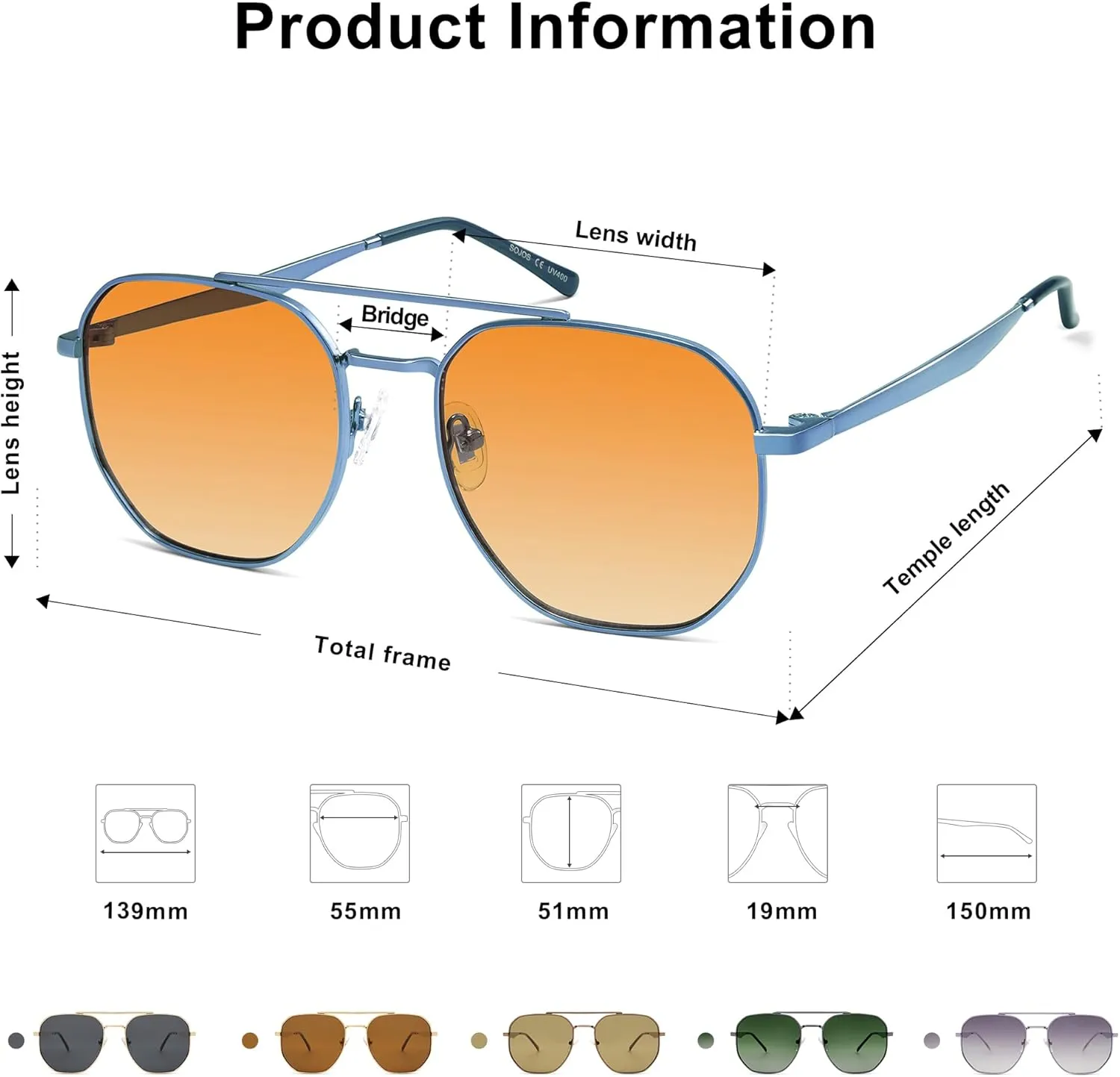 SOJOS Classic Square Aviator Sunglasses for Women Men Retro Hexagon UV400 Protection Shades SJ1222