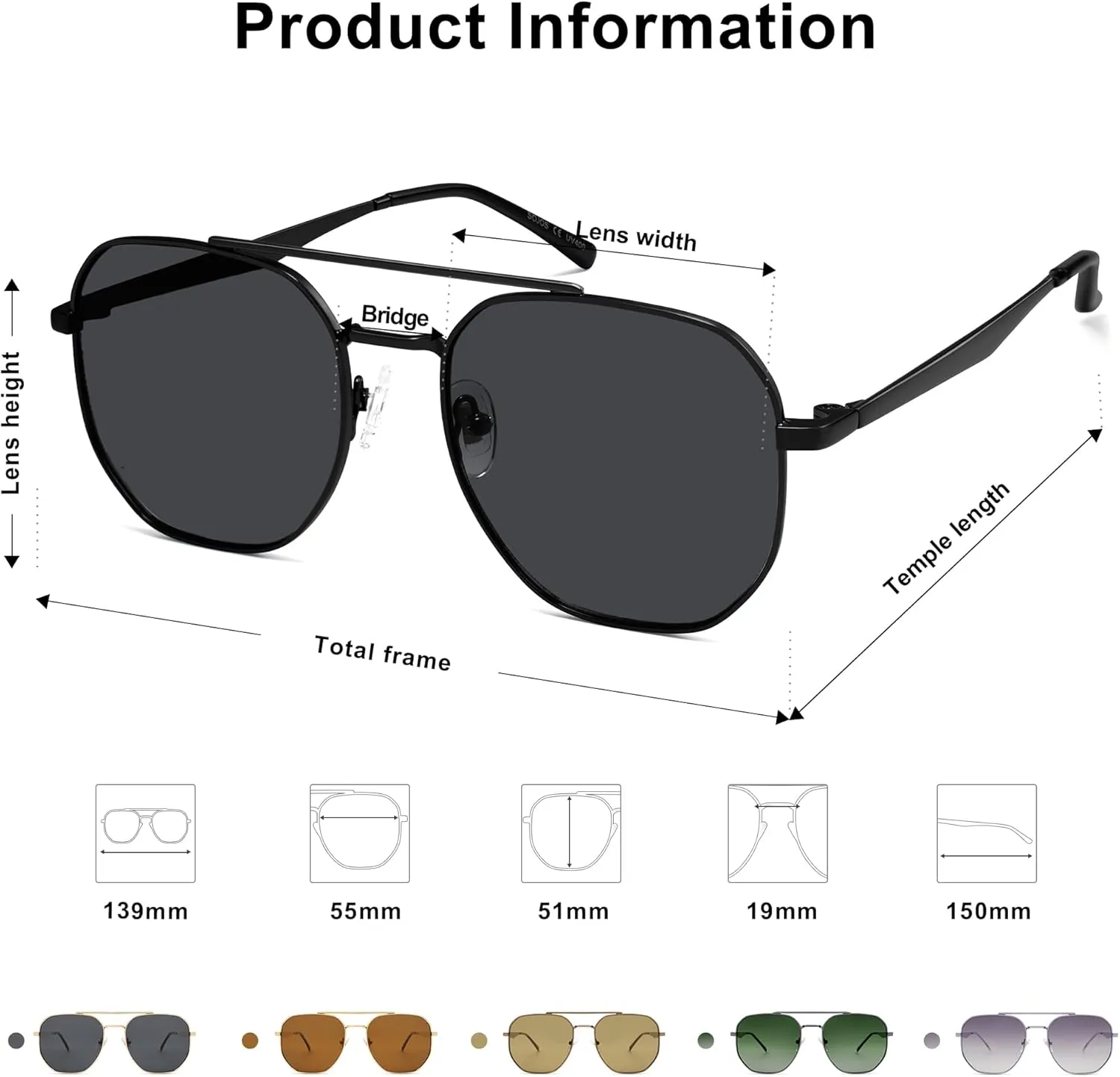 SOJOS Classic Square Aviator Sunglasses for Women Men Retro Hexagon UV400 Protection Shades SJ1222