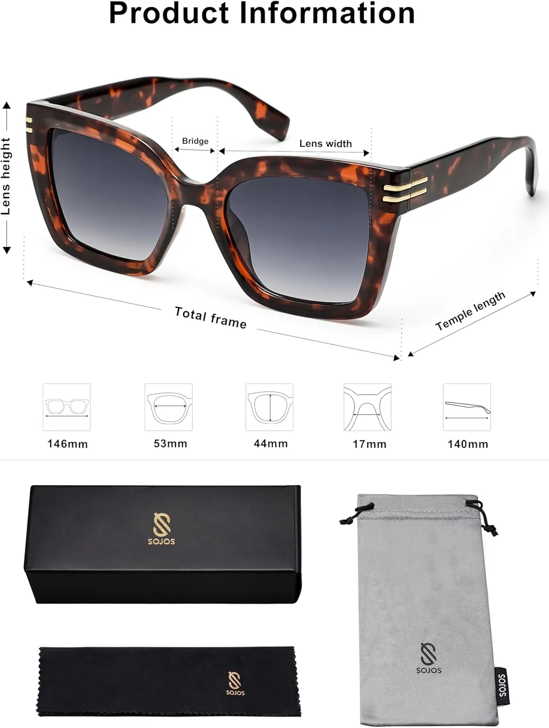 SOJOS Retro Oversized Polarized Cat Eye Sunglasses Womens Vintage Shades Trendy Stylish Sunnies SJ2291