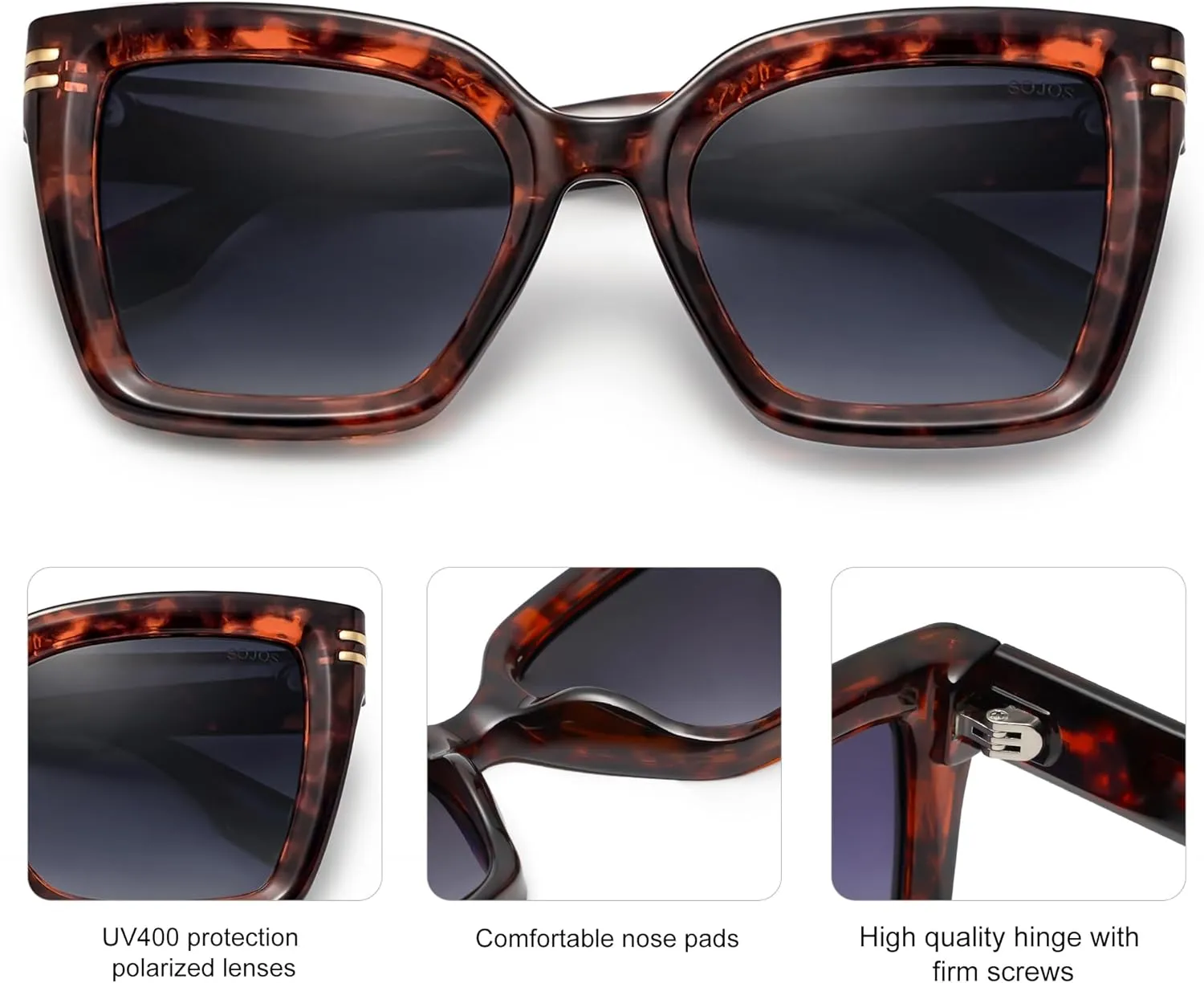 SOJOS Retro Oversized Polarized Cat Eye Sunglasses Womens Vintage Shades Trendy Stylish Sunnies SJ2291