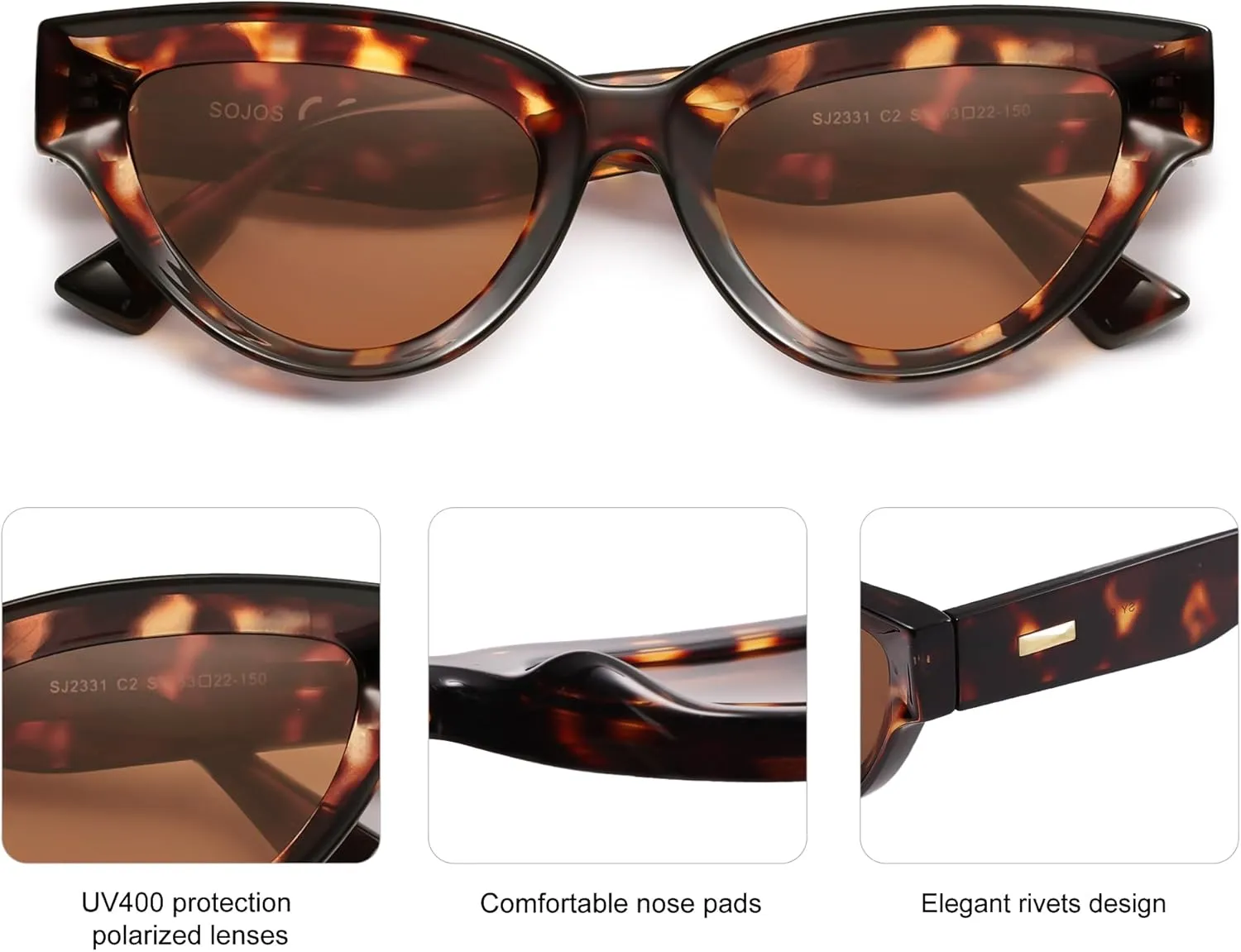 SOJOS Retro Polarized Cat Eye Sunglasses Womens Vintage Shades Trendy Stylish Sunnies SJ2331A