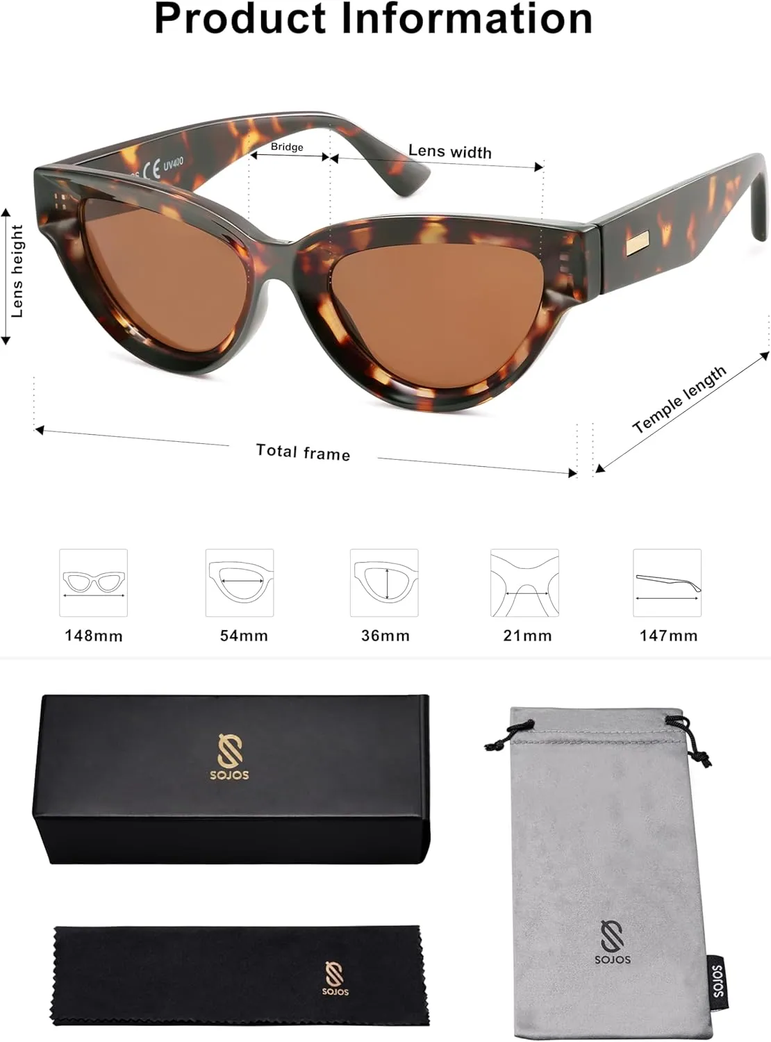 SOJOS Retro Polarized Cat Eye Sunglasses Womens Vintage Shades Trendy Stylish Sunnies SJ2331A