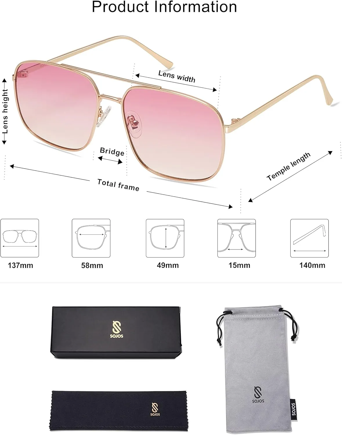 SOJOS Retro Square Aviator Sunglasses Womens Mens Aesthetic Y2k Light Lens Shades SJ1176