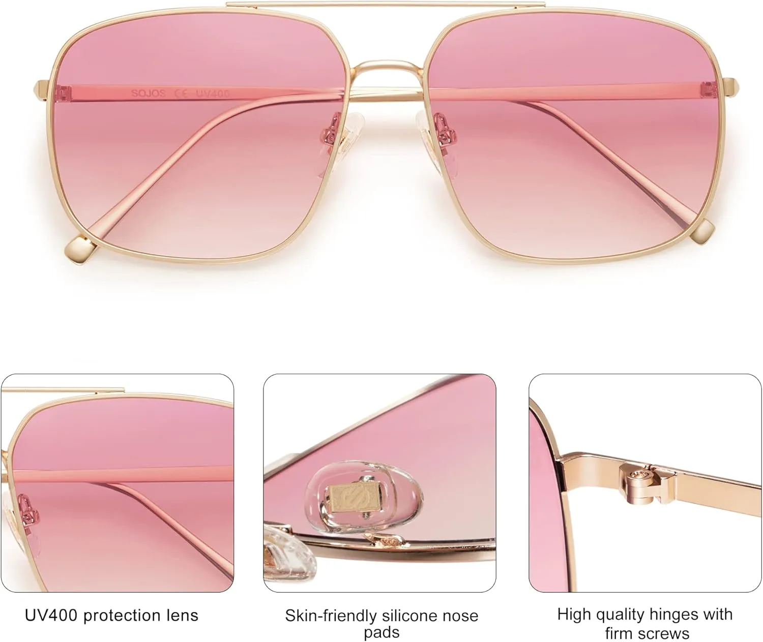 SOJOS Retro Square Aviator Sunglasses Womens Mens Aesthetic Y2k Light Lens Shades SJ1176