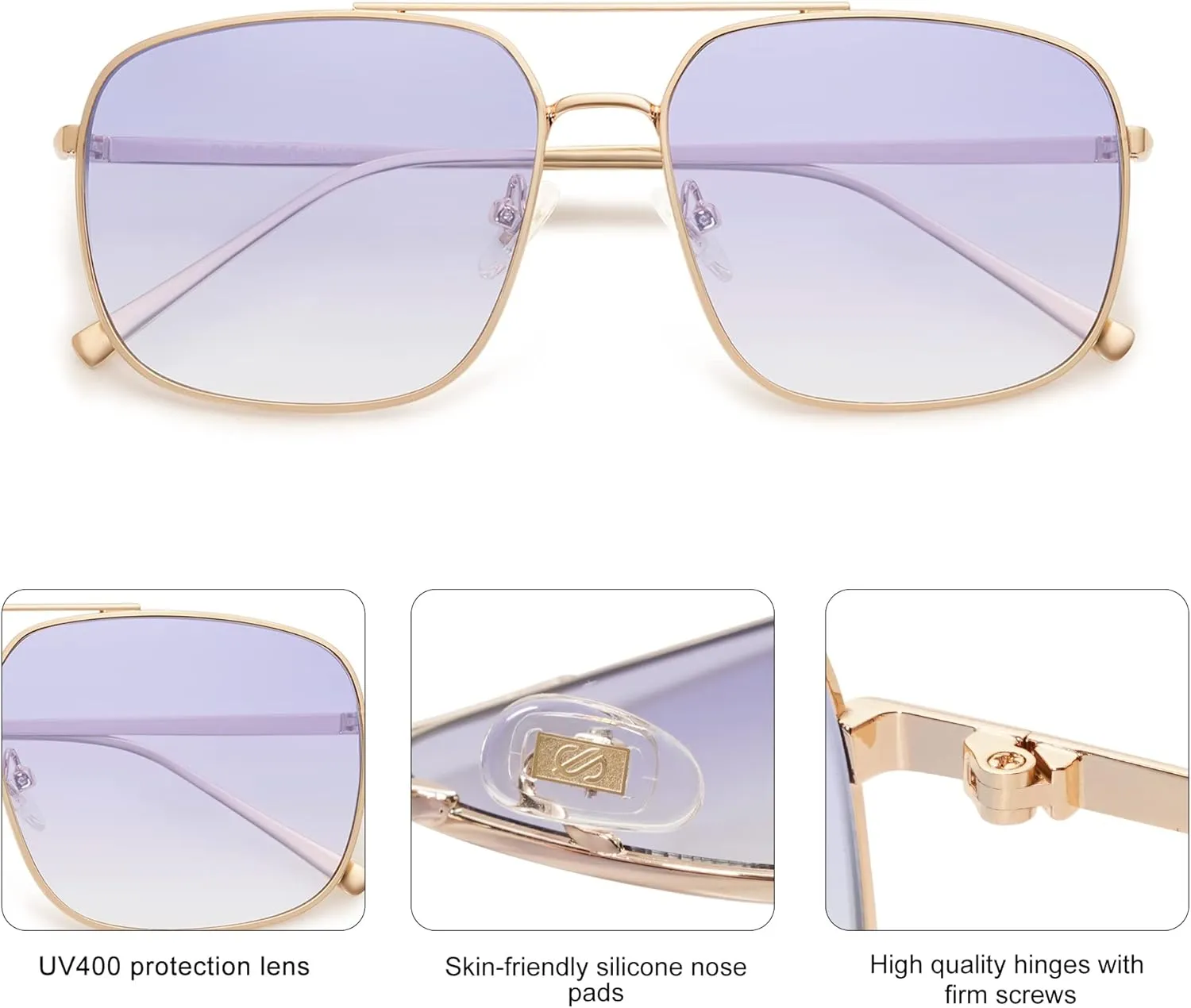 SOJOS Retro Square Aviator Sunglasses Womens Mens Aesthetic Y2k Light Lens Shades SJ1176