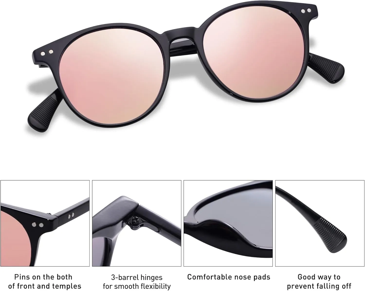 SOJOS Small Round Classic Polarized Sunglasses for Women Men Vintage Style UV400 Lens SJ2113