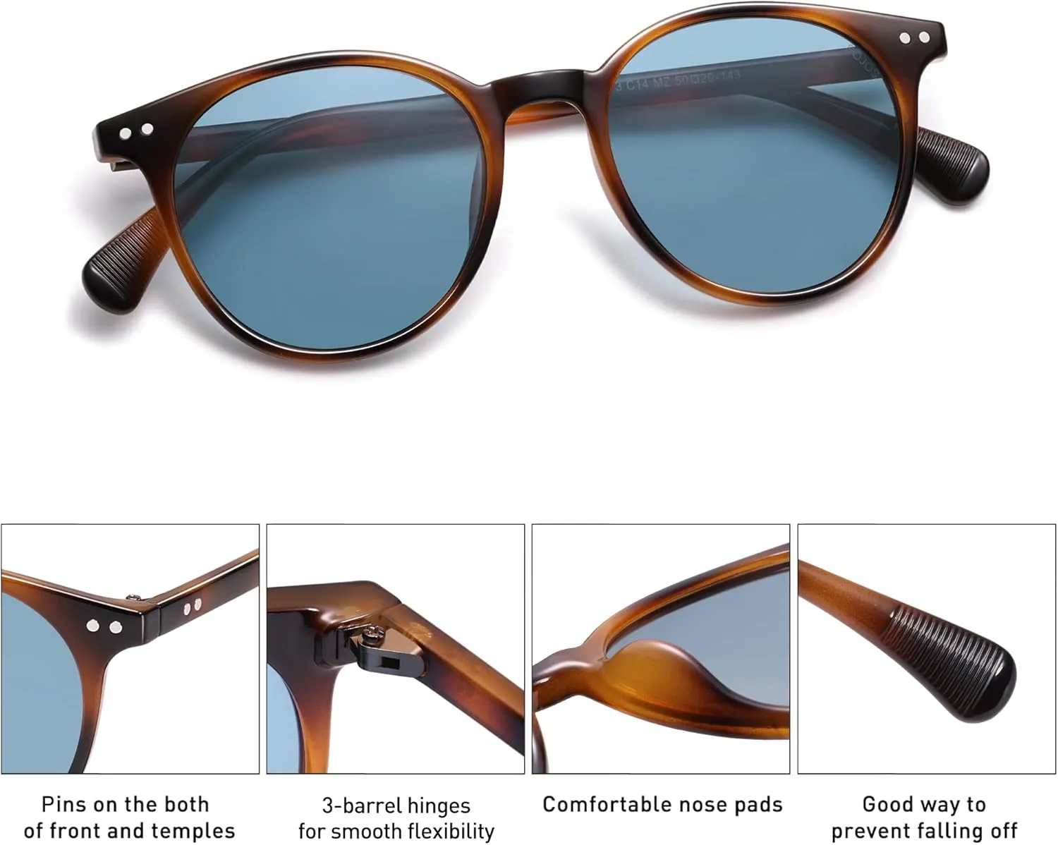 SOJOS Small Round Classic Polarized Sunglasses for Women Men Vintage Style UV400 Lens SJ2113
