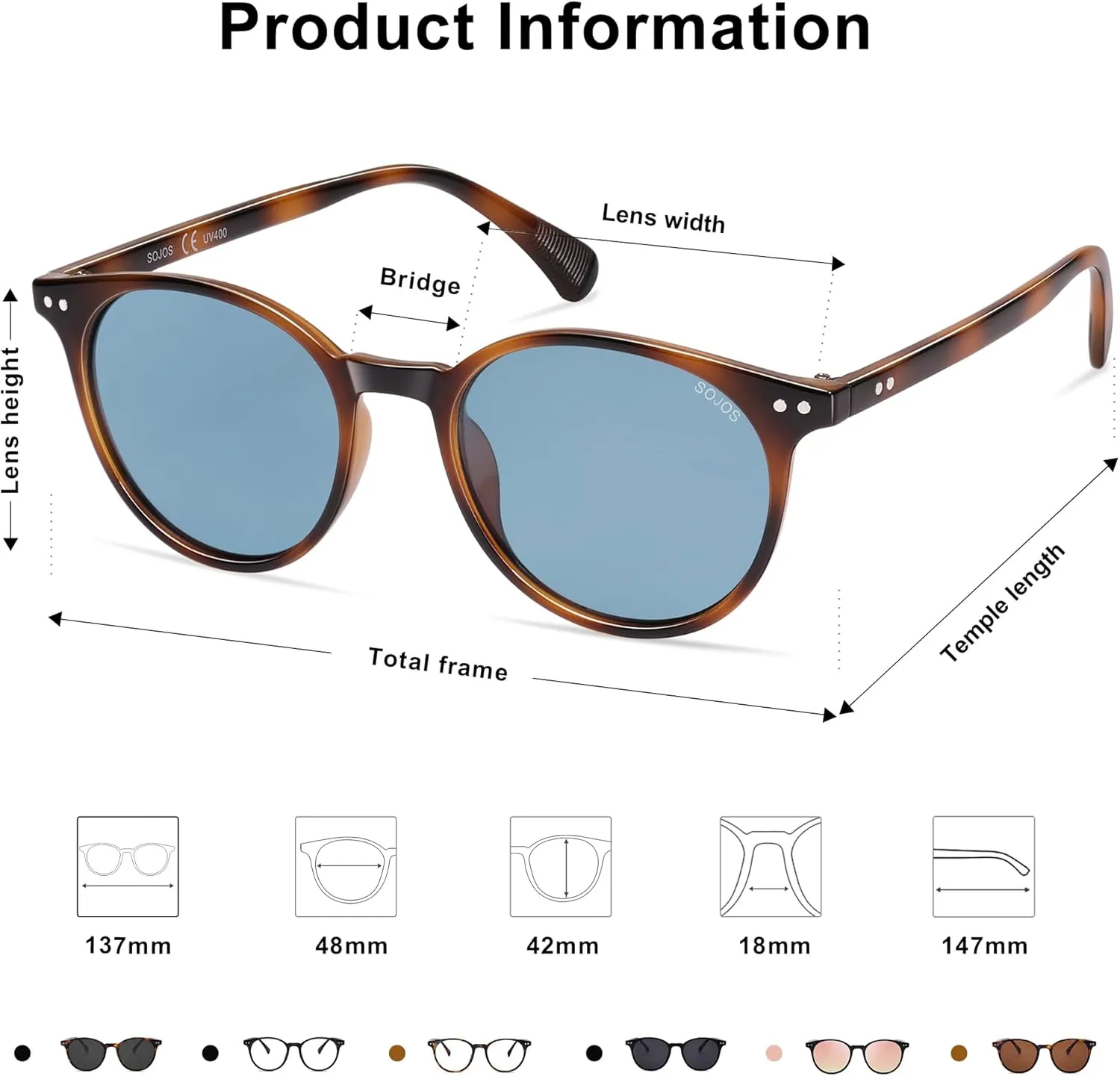 SOJOS Small Round Classic Polarized Sunglasses for Women Men Vintage Style UV400 Lens SJ2113