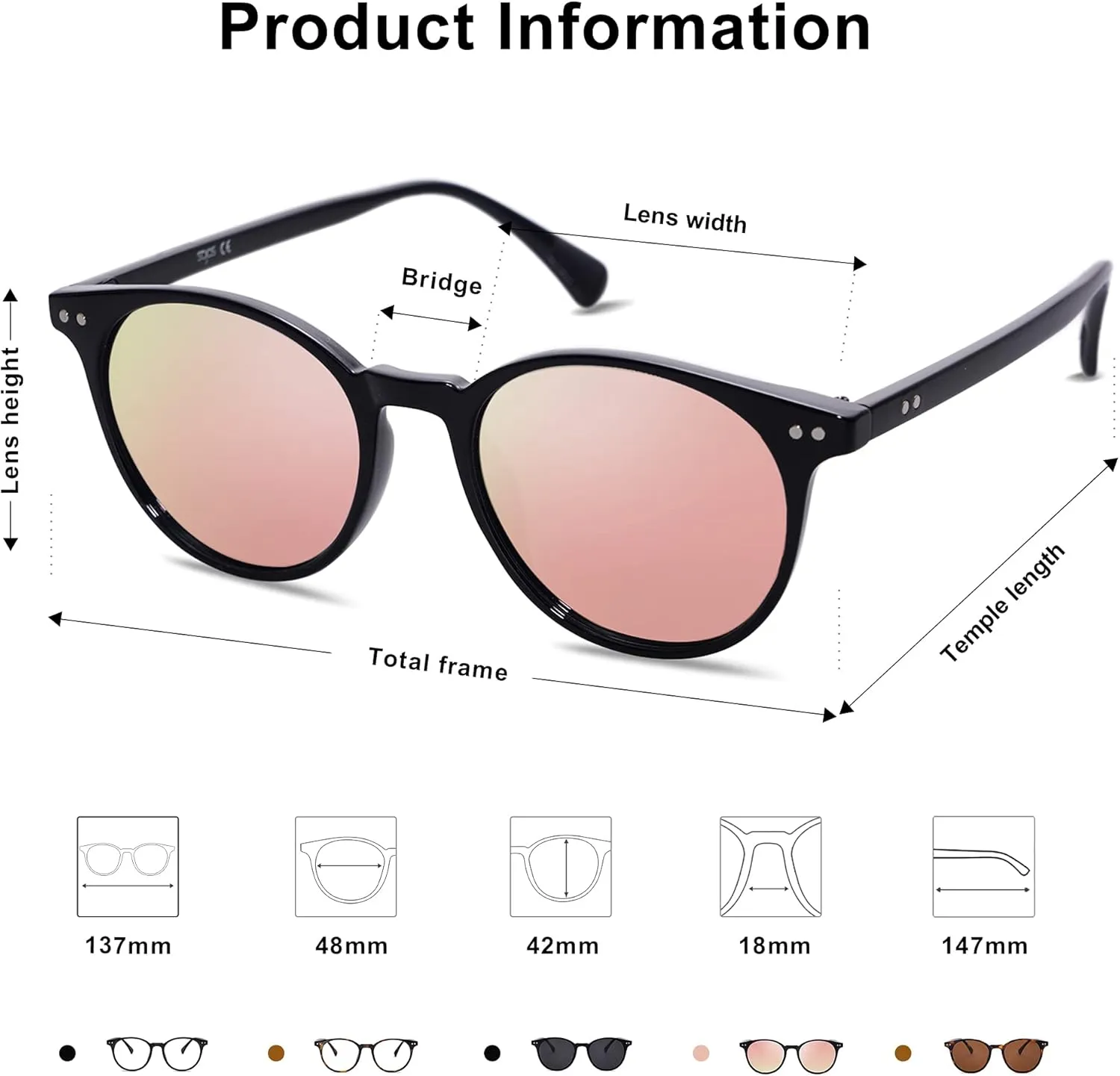 SOJOS Small Round Classic Polarized Sunglasses for Women Men Vintage Style UV400 Lens SJ2113