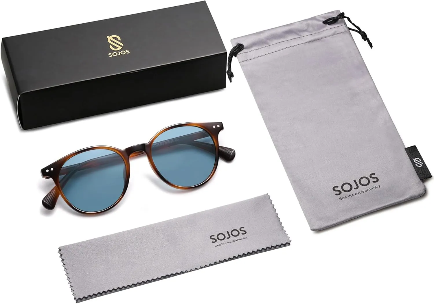 SOJOS Small Round Classic Polarized Sunglasses for Women Men Vintage Style UV400 Lens SJ2113