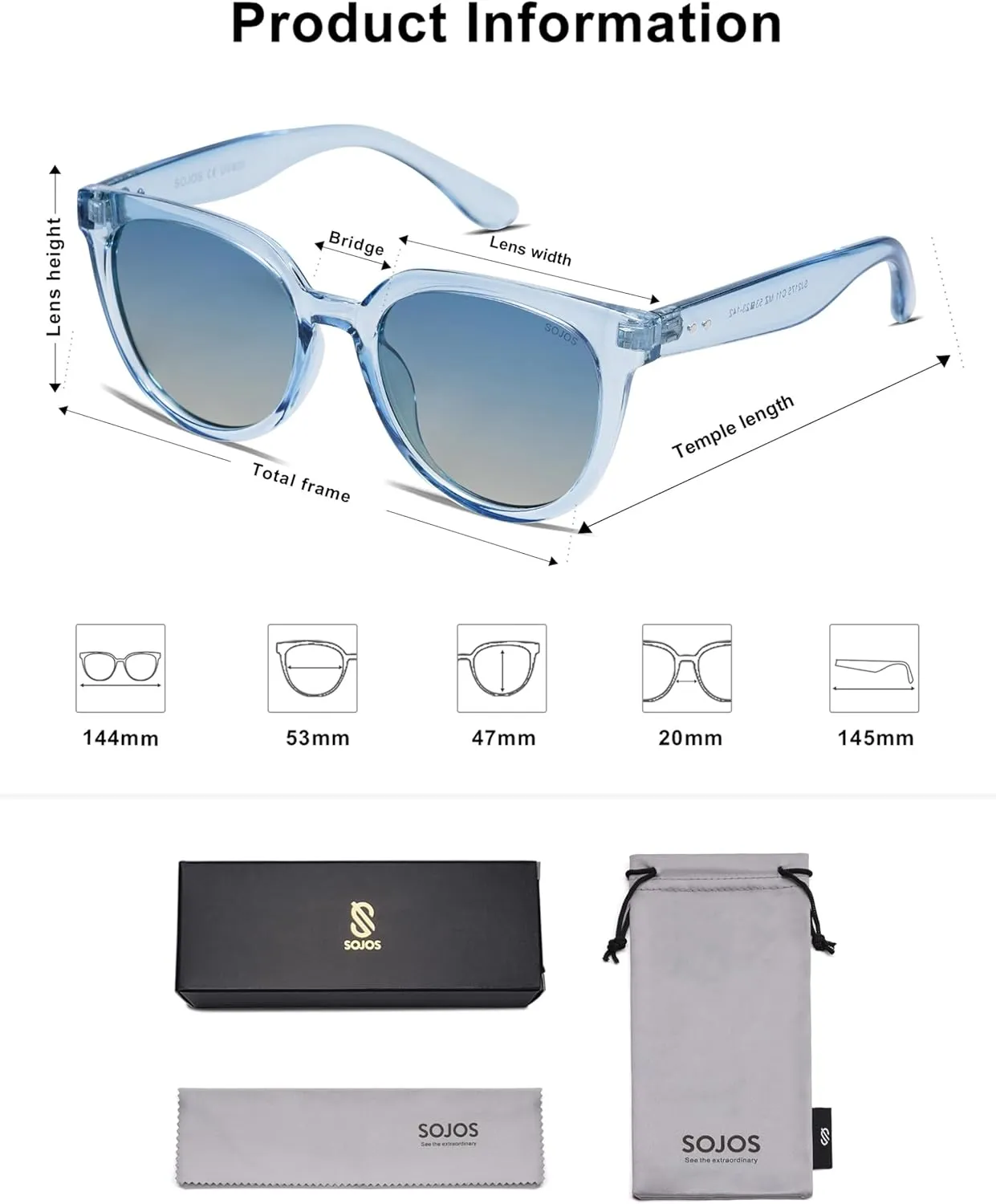 SOJOS Trendy Cat Eye Round Polarized Sunglasses for Women Fashion UV Protection Sunnies Sunglasses SJ2175
