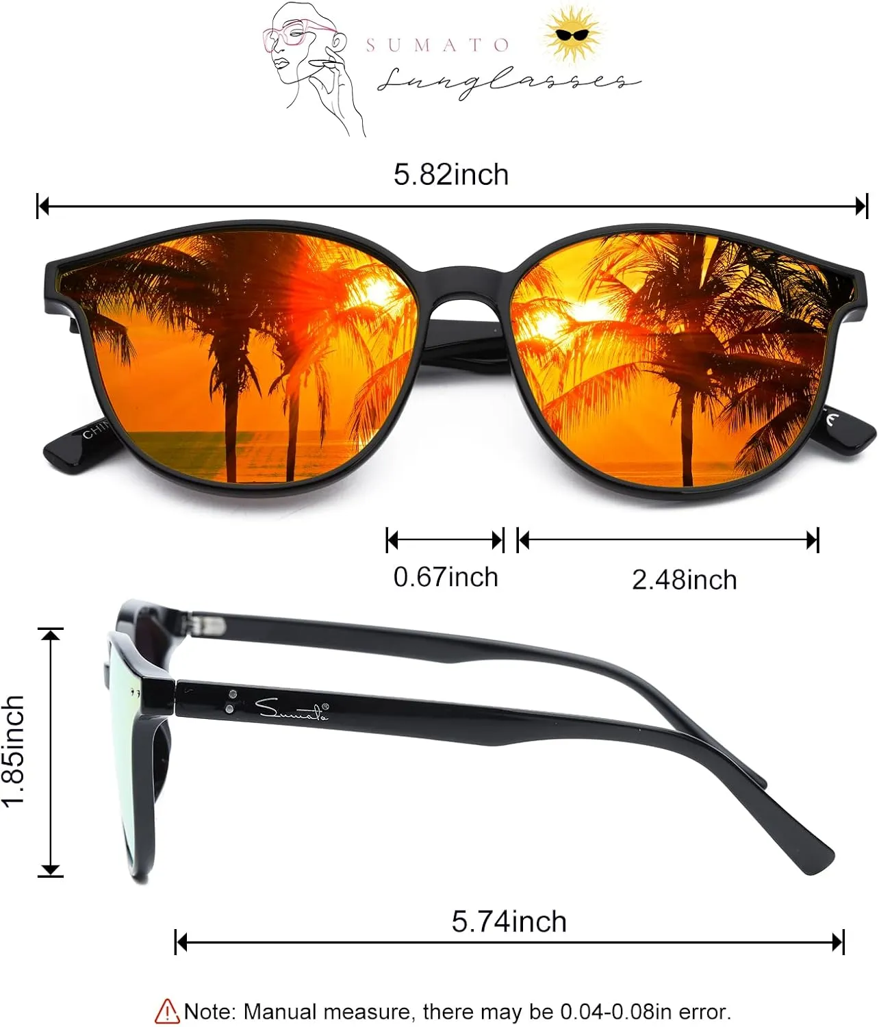 Sumato Sunglasses Womens, Cat Eye Pink Sunglasses for Women with Mirrored Trendy Lens UV400 Blocking