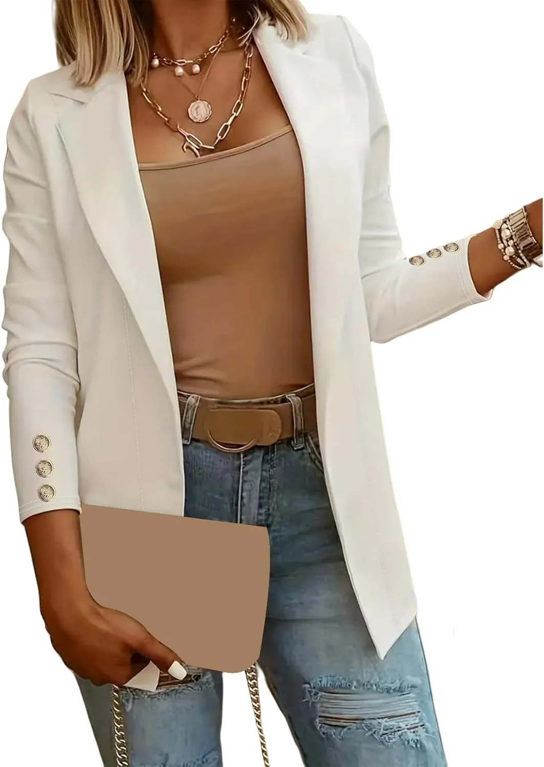Summer Blazers for Women Open Front Business Jacket Casual Long Sleeve Suit Jacket Lapel Collar Blazer for Work Office