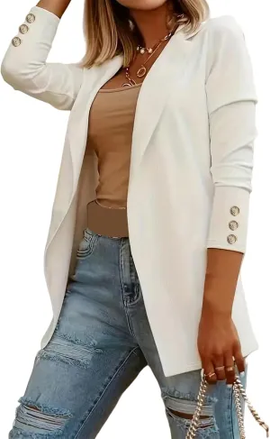 Summer Blazers for Women Open Front Business Jacket Casual Long Sleeve Suit Jacket Lapel Collar Blazer for Work Office