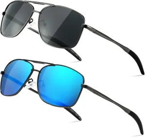 SUNGAIT Men's Polarized Square Aviator Sunglasses Durable Metal Frame for Fishing Driving Golf 100% UV Protection