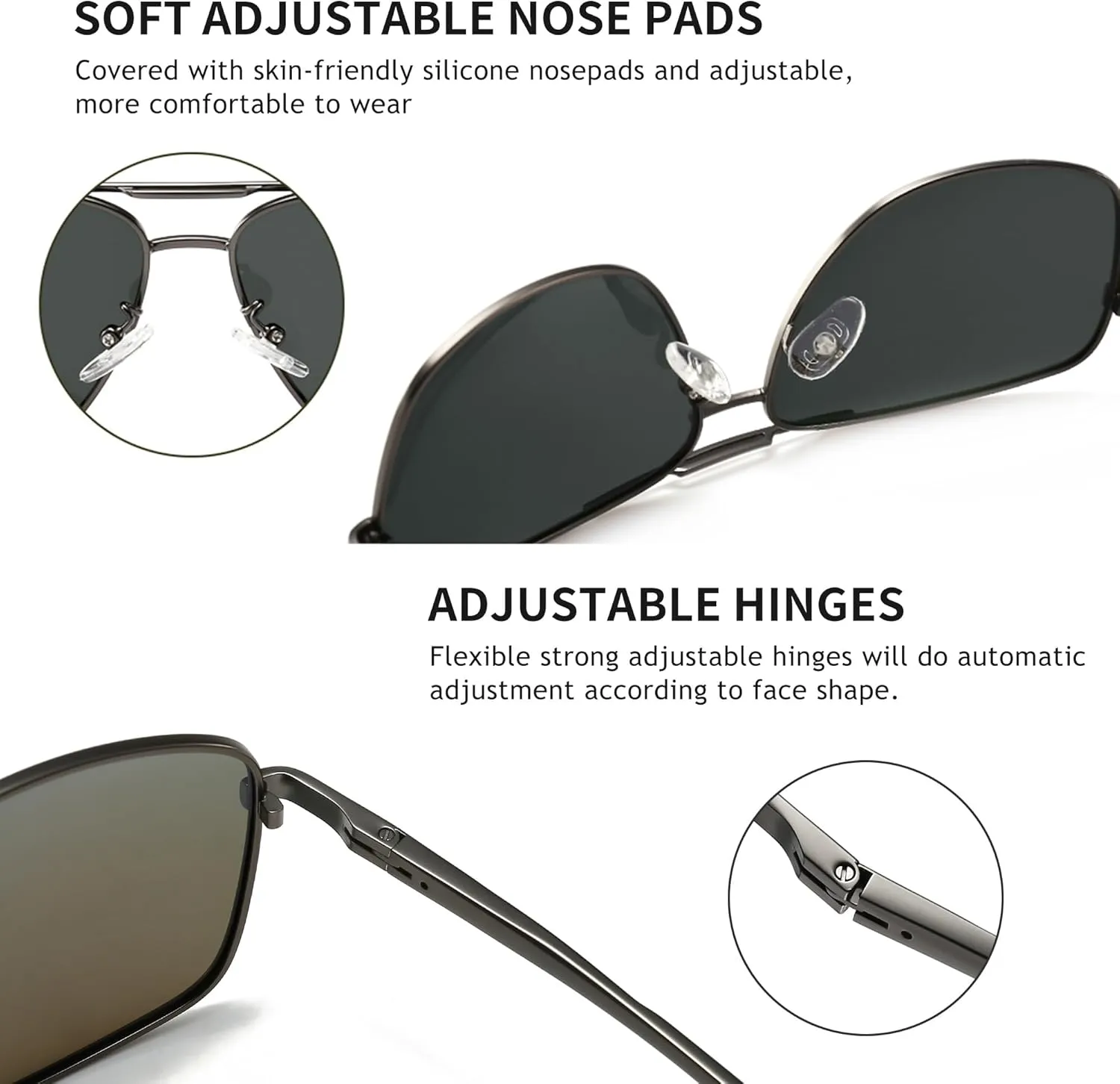 SUNGAIT Men's Polarized Square Aviator Sunglasses Durable Metal Frame for Fishing Driving Golf 100% UV Protection