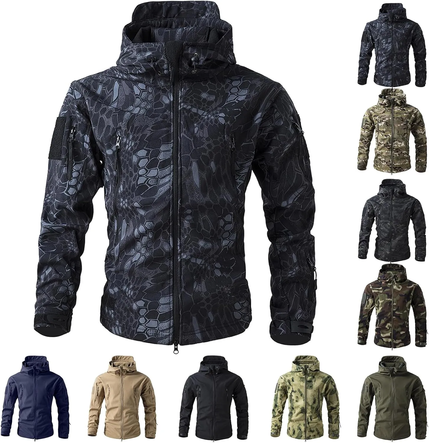 Tactical Hoodie for Men Softshell Fleece Lined Jacket Insulated Thermal Military Jacket Waterproof Warm Coat Tops