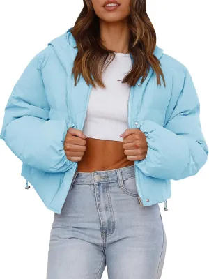 Tankaneo Women's Cropped Puffer Jacket Casual Winter Hoodie Baggy Short Down Coats with Pockets